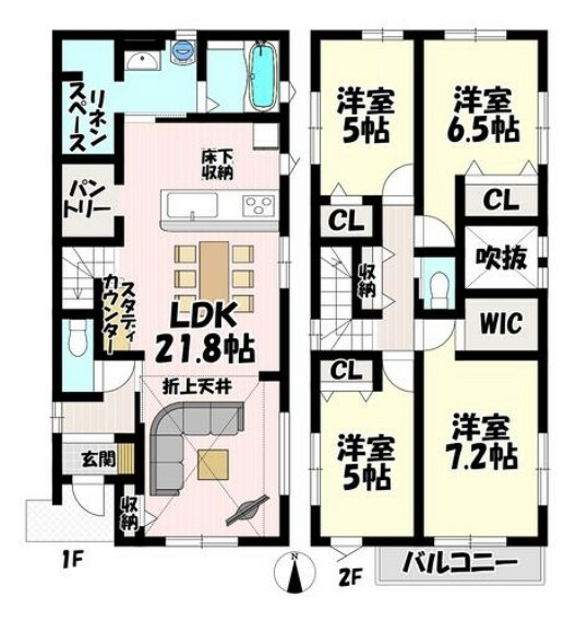 間取り図 4LDK リビング21.8帖