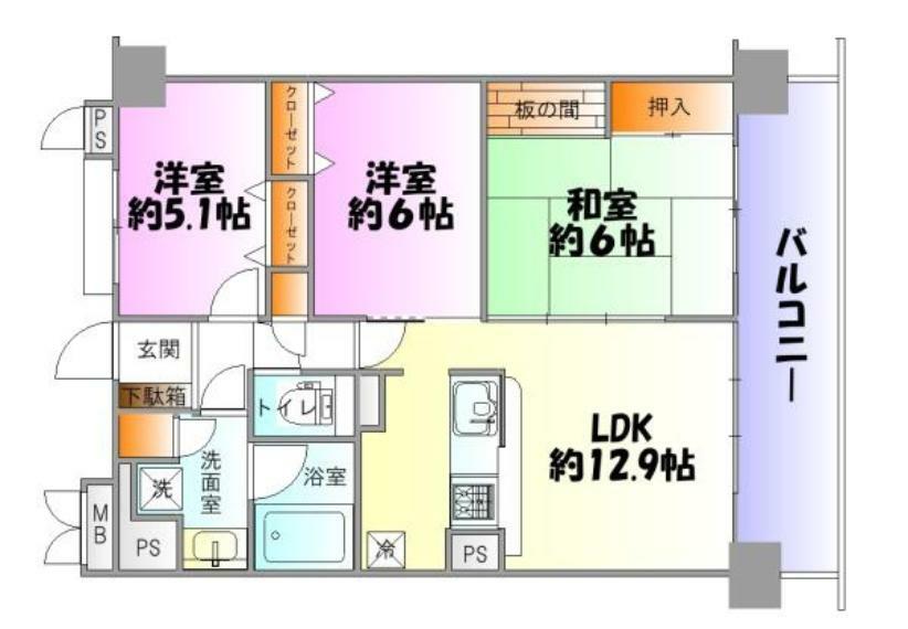 間取り図 収納豊富な3LDK。眺望良好の8階のお部屋です。