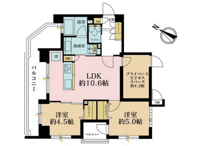 間取り図 2LDK＋S（納戸）、専有面積56.77m2、バルコニー面積20.49m2