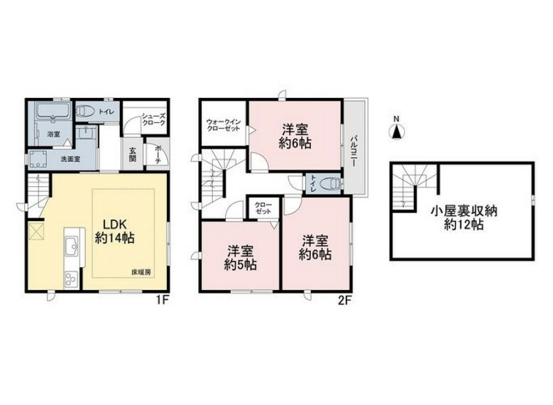 間取り図 ファミリータイプの3LDK！1階に水回りを集約した、家事ラクプランです なんといっても収納の多さが魅力的です！暮らし便利な設備も多数搭載しています