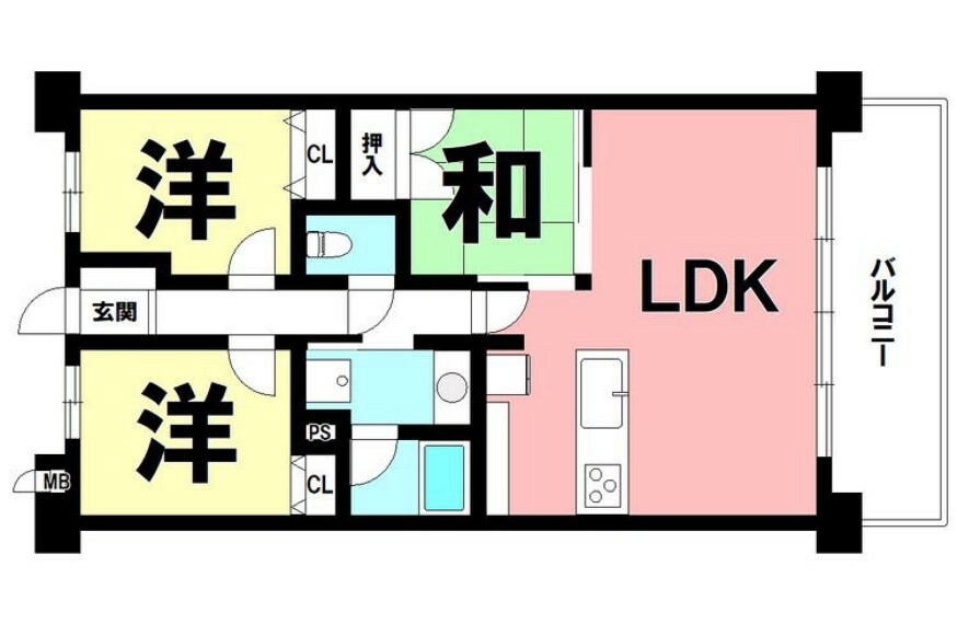 間取り図 3LDK、東向きバルコニー【専有面積68.58m2】