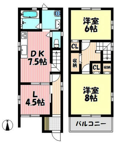 間取り図 2LDK 南向き 日当たり良好です！