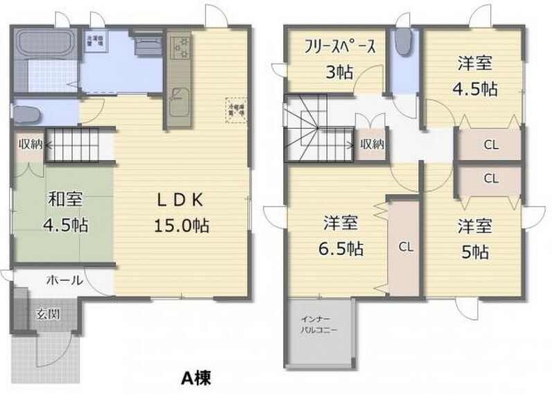 間取り図 （間取）LDK＋和室で19.5帖の広々空間*納戸に使えるフリースペース付き