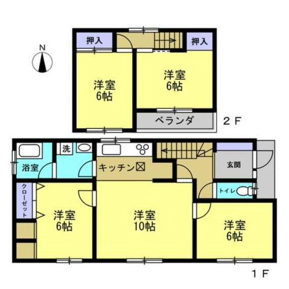 間取り図 【間取図】間取は1階2部屋・2階2部屋・4LDKです。全て洋室に間取り変更しました。