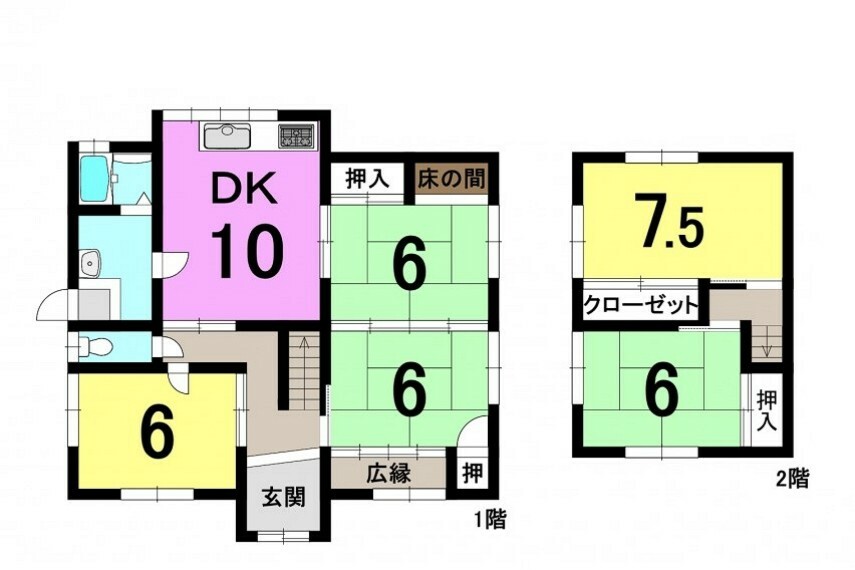 間取り図 ■5DK ■建物面積延:116.08平米（35.11坪）、1階:82.19平米、2階:33.89平米
