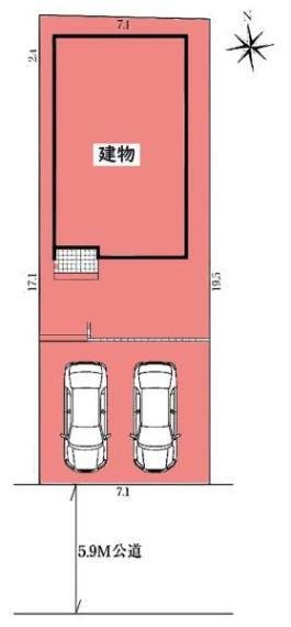 区画図 敷地面積:140.36平米　お車は2台駐車可能