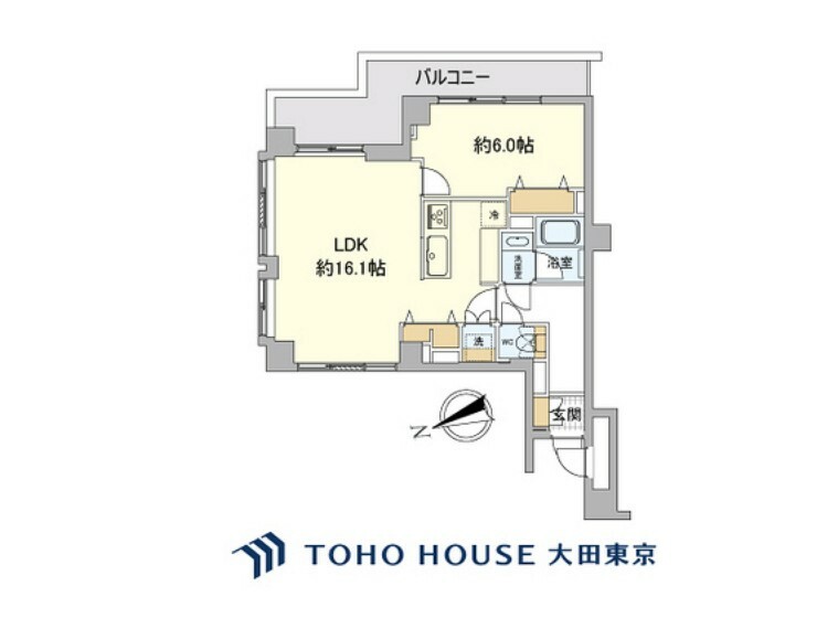 2LDK、専有面積52.75m2、バルコニー面積9.4m2