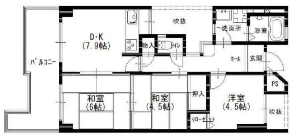 サンマンション西京極(3DK) 3階の間取り