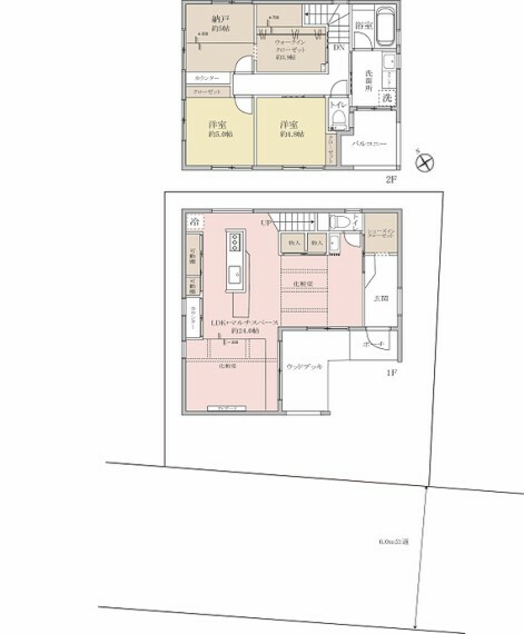 【間取】家族団らん1階LDK＋マルチスペース約24畳！ゆったりとした空間で過ごせる住まい！スムーズな洗濯動線で家事効率良好！
