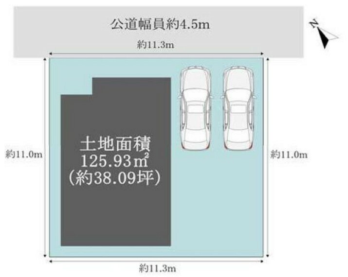 区画図 敷地面積:125.93平米　お車は2台駐車可能