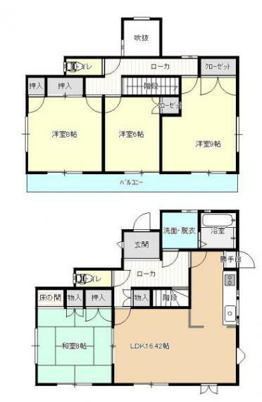 間取り図 【リフォーム済】間取り図です。1階にはLDKと和室、2階に洋室が3部屋あります。ご家族でのお住まいにぴったりです。トイレ2か所あり、朝の忙しい時間も取り合いにならずに済みそうです。