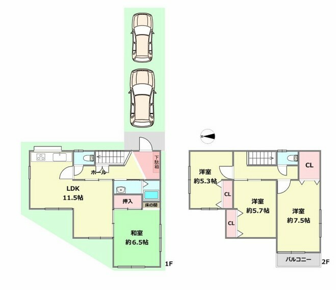 間取り図 4LDK　駐車スペース2台　リフォーム済み物件