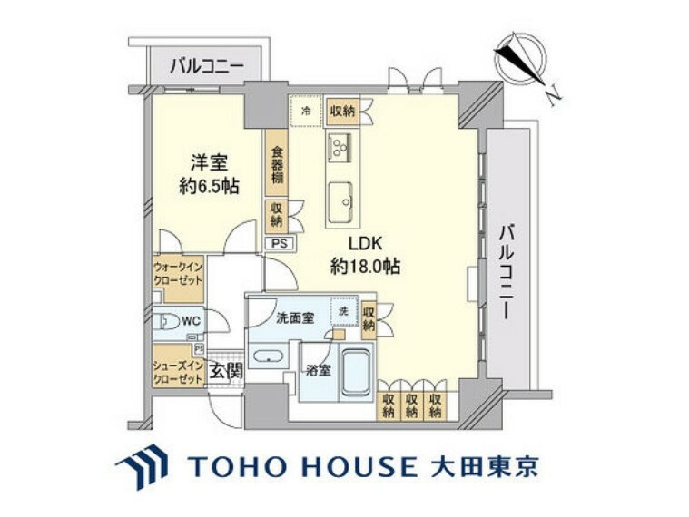 間取り図 1LDK、専有面積60.17m2、バルコニー面積11.97m2