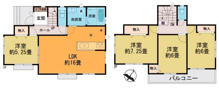 間取り図 居室4部屋の4LDKです。全居室お手入れしやすい洋室です。