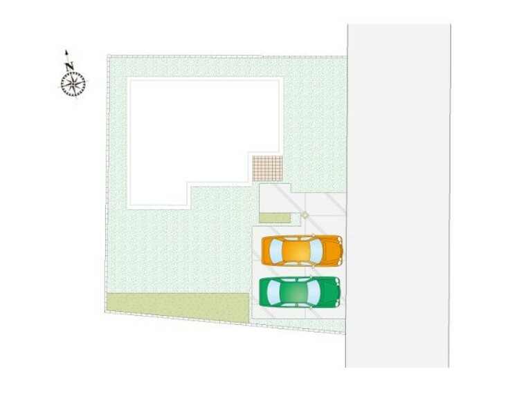 区画図 【8号棟:区画図】駐車スペースは3台分ございます。また、バーベキューや家庭菜園、ガーデニングができるお庭スペースも広く取れます。