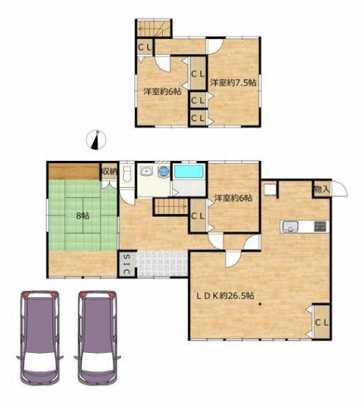 間取り図 【間取り】対面キッチンLDKを造ります。一階には2部屋あり将来的に平家のような使い方ができます。