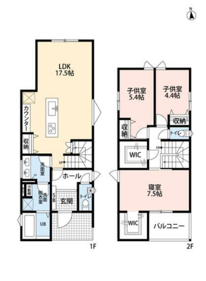 間取り図 3LDKとウォークインクローゼットでゆとりのある暮らしが実現。2階は洋室が3部屋あるので、お子様が大きくなっても安心ですね＾＾