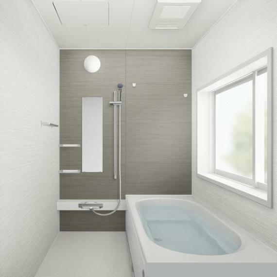 【同仕様写真】浴室はハウステック製の新品のユニットバスに交換します。浴槽には滑り止めの凹凸があり、床は濡れた状態でも滑りにくい加工がされている安心設計です。