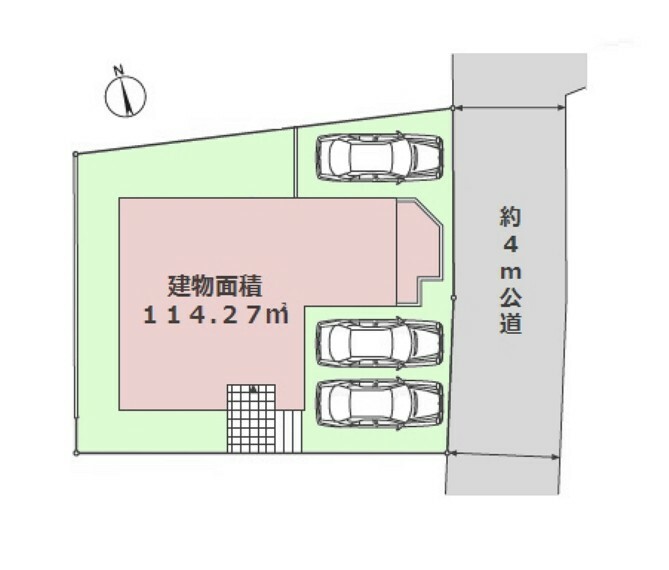 区画図 ■土地面積:151.5平米（45.82坪）カースペース並列駐車3台分あり
