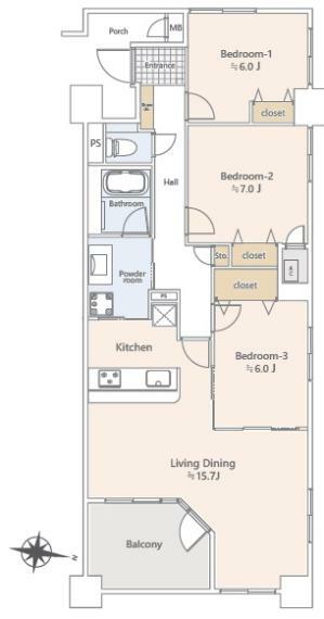 間取り図 角部屋で風通しの良い3LDKです。