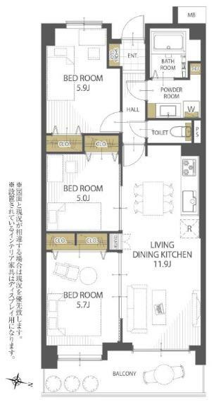 間取り図 広々使える3LDKです。