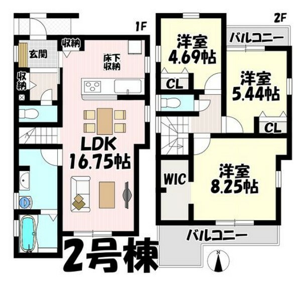 間取り図 3LDK リビング16.75帖