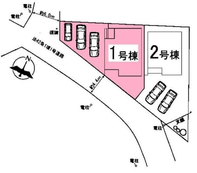 区画図 敷地面積:146.48平米　お車3台駐車可能（車種による）