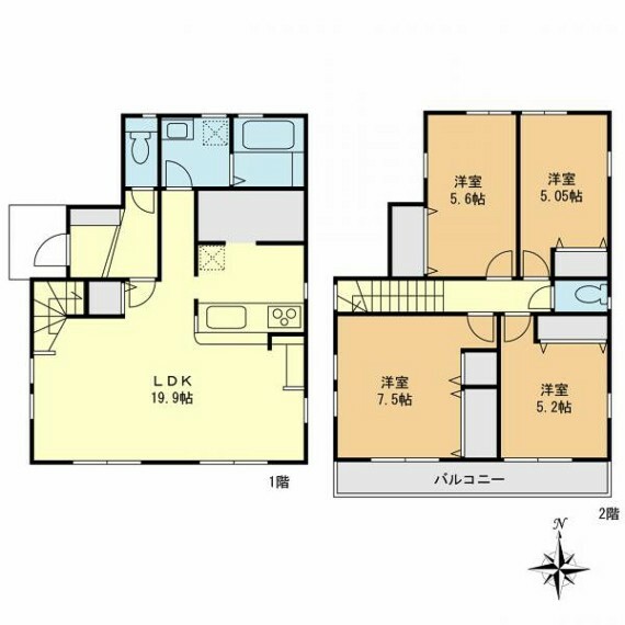 間取り図 ファミリーにおすすめの4LDKの間取り。お子様用、プライベートルーム、寝室など用途に応じて活用しやすい間取りですね。