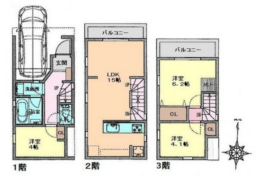 参考プラン間取り図 ■建築参考プラン:木造3階建て3LDK、建物面積:75.08平米、建物金額:1,930万円（税込）