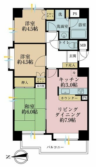 3LDK、専有面積60.22平米、バルコニー面積確認中