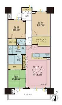 3LDK、専有面積92.91平米、バルコニー面積12.73平米