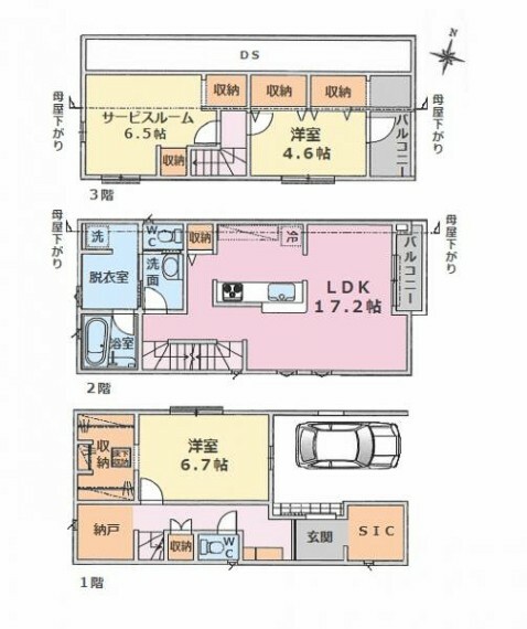 間取り図 ■建物面積:120.67平米の3LDKタイプ＋車庫付き新築戸建