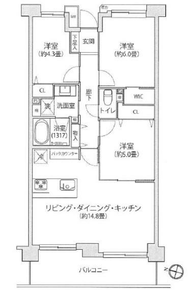 たまプラーザ美しが丘パーク・ホームズ弐番館(3LDK) 6階の間取り