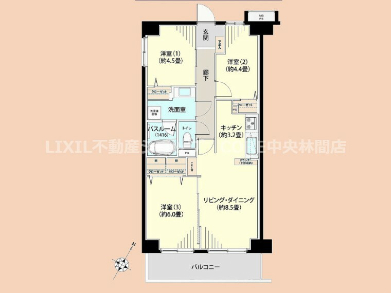 間取り図 リノベーション済で室内大変綺麗な3LDKのお部屋！すぐに内見できます！