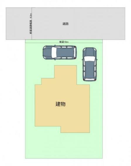 区画図 【区画図】敷地は52坪です。普通車2台が駐車可能。南側にはコンパクトですがお庭がございます。