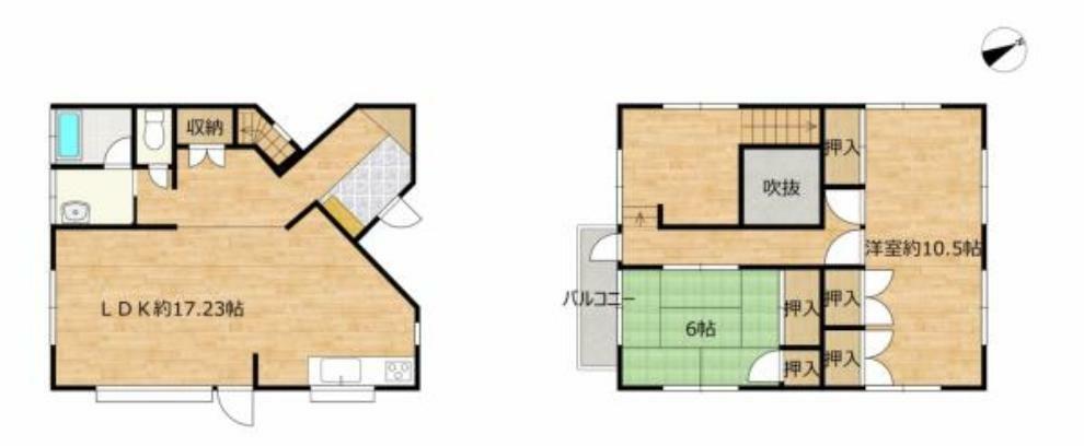 間取り図 【間取図】現状2LDKになります。二階の洋室は二部屋に分けてお使いいただけます。