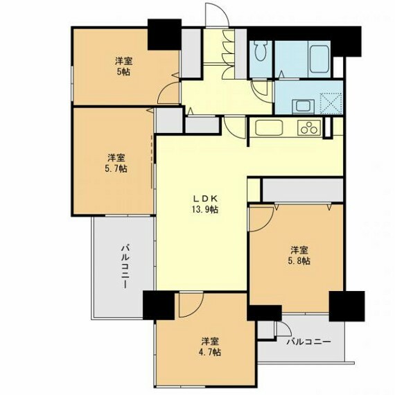 間取り図 【間取】各居室に光をとりこむ明るい窓がございます。