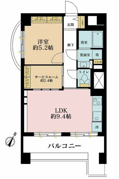 間取り図 1LDK＋S（納戸）、専有面積42.12m2、バルコニー面積6.48m2