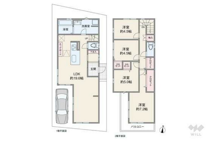 間取り図 間取りは延床面積96.07平米の4LDK。全居室洋室仕様のプラン。