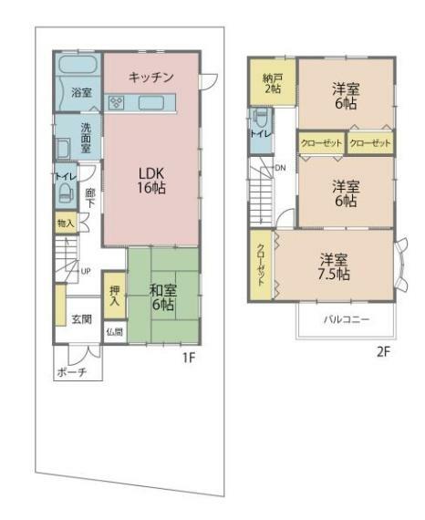 間取り図 LDK16帖の4SLDK！小屋裏収納、納戸等収納豊富な間取り！南側道路に面し陽当たり良好です！