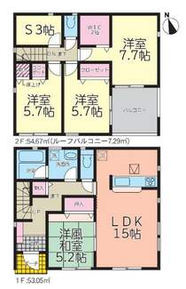 【1号棟間取り図】4SLDK＋WIC　建物面積107.72平米（32.64坪）
