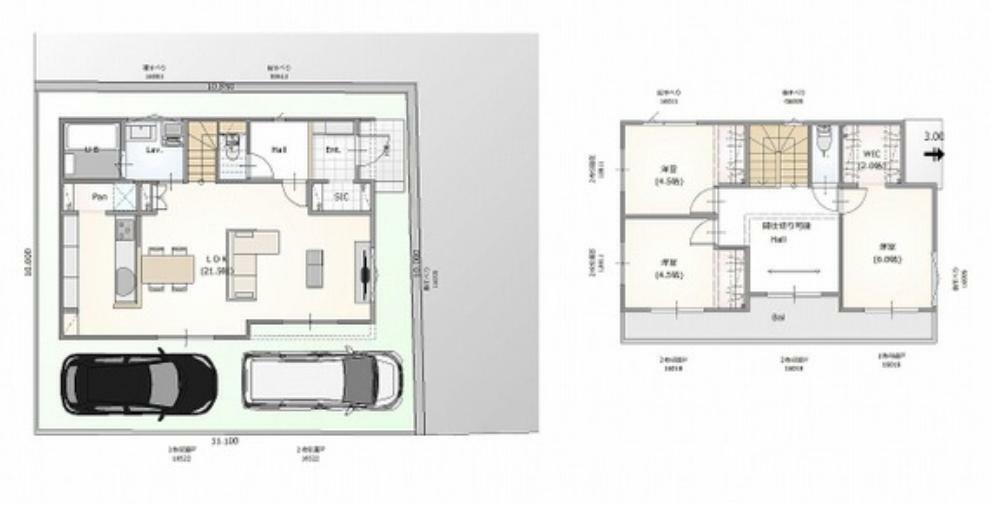 間取り図・図面 完成予想図は間取を基に描き起こしたもので実際とは多少異なります。