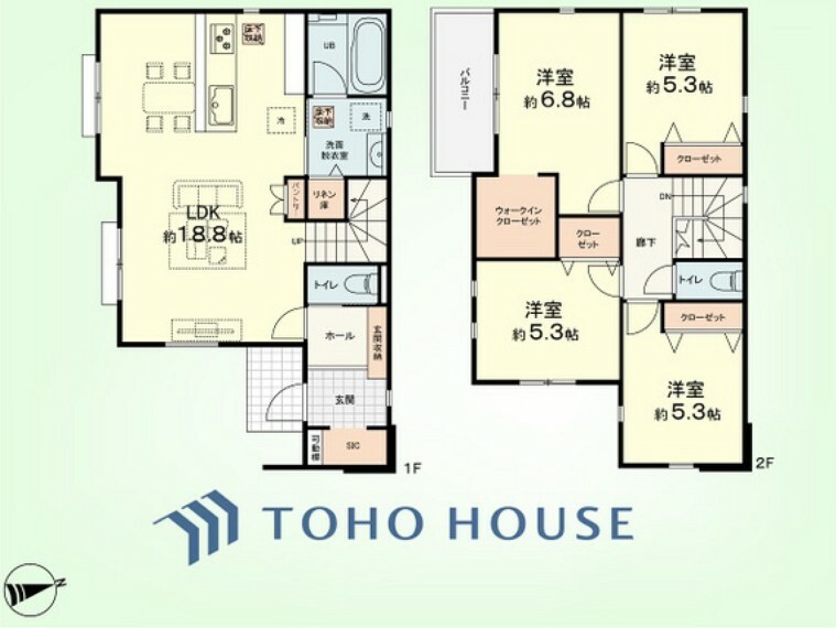 間取り図 4LDK＋パントリー、リネン庫　土地面積128.82平米、建物面積101.43平米