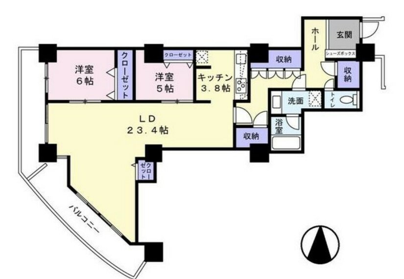 間取り図 2LDK 18階の開放的な景色を見ながら寛げるLDK！収納スペースもしっかりあります