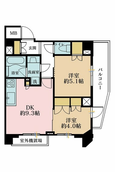 間取り図 2DK、専有面積47.52m2、バルコニー面積7.19m2