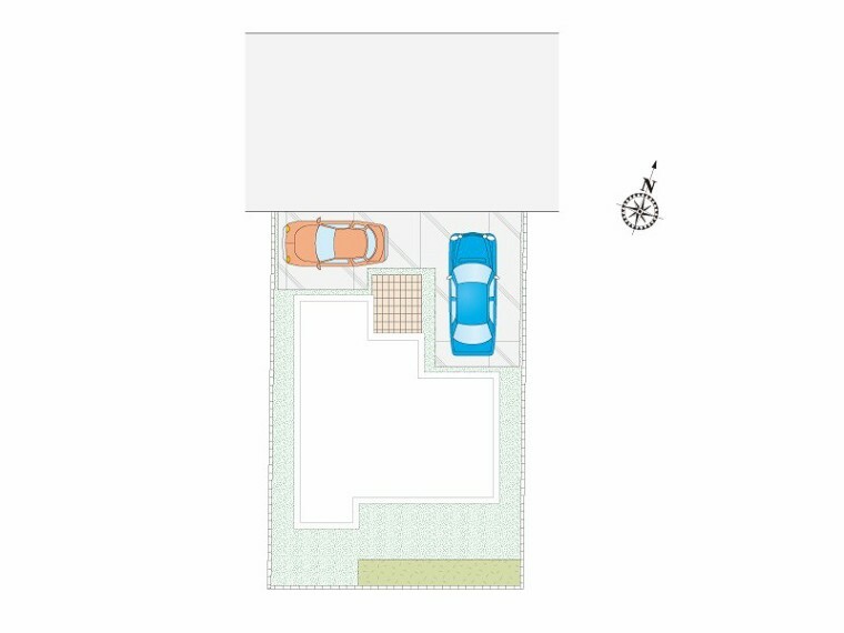 区画図 前面道路は6m、駐車場は2台駐車可能です。