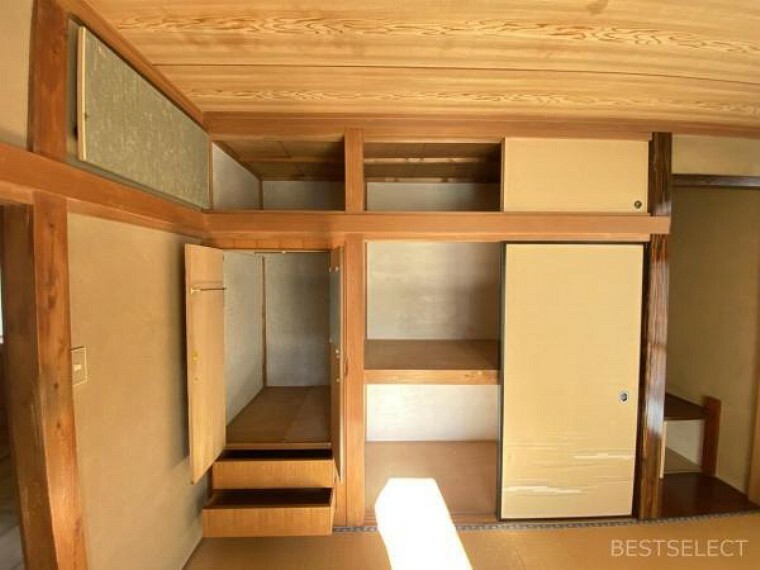来客用の寝具や季節家電の収納にも活躍する天袋付の押入:和室約6.5帖