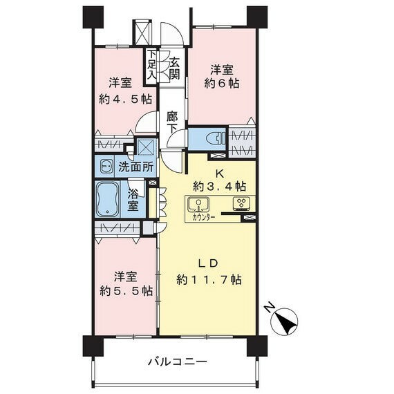 間取り図 約66.8m2の3LDKにつき、ファミリーにオススメ。大切なペットと暮らせるマンションです。