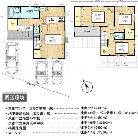 間取り図 駐車3台　3LDKの間取