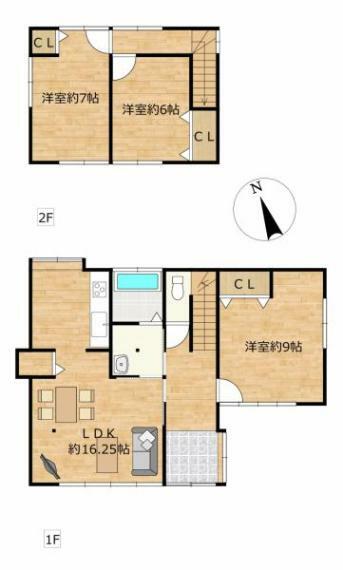 間取り図 【リフォーム後】間取りは3LDKです。LDKの掃き出し窓は南向きなので明るい空間です。